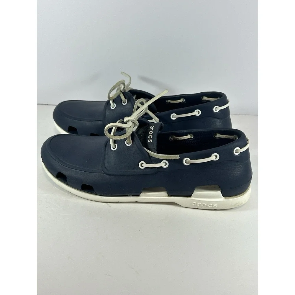 Crocs Boat Shoes Mens 12 Navy Blue Beach Line Boat Shoe Nautical Casual